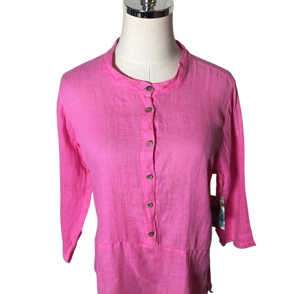 Click CMC Top Women's Size XL Pink Button Up Long Sleeve Round Neck - Picture 4 of 7